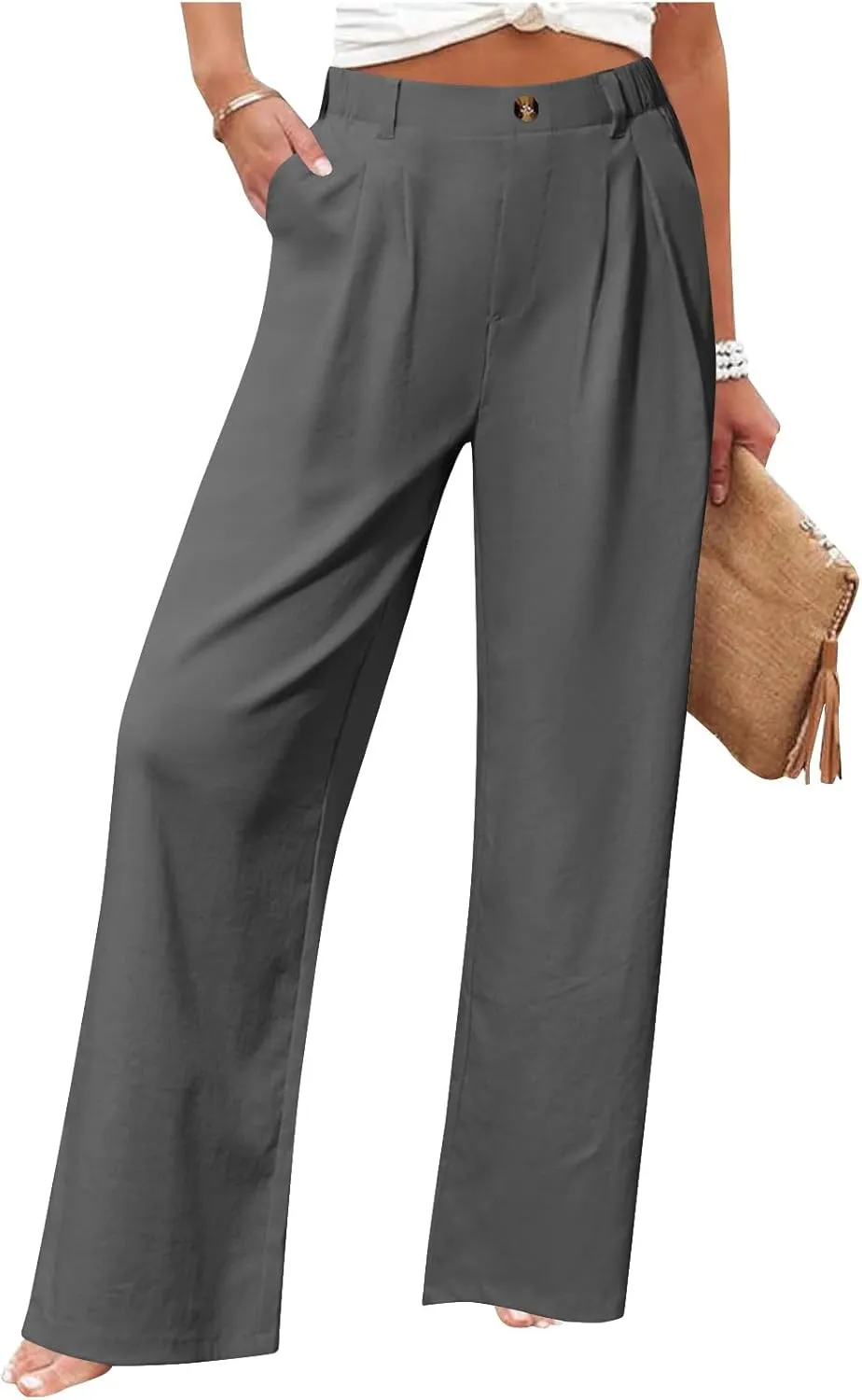 Wide Leg Dress Pants for Women Summer Casual High Waisted Dressy Pant with Pockets Trendy Office Work Slacks