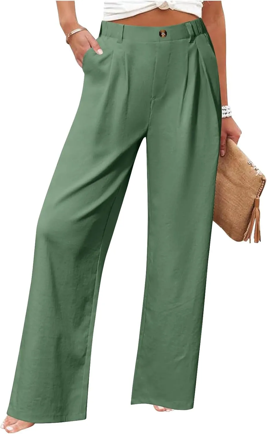 Wide Leg Dress Pants for Women Summer Casual High Waisted Dressy Pant with Pockets Trendy Office Work Slacks