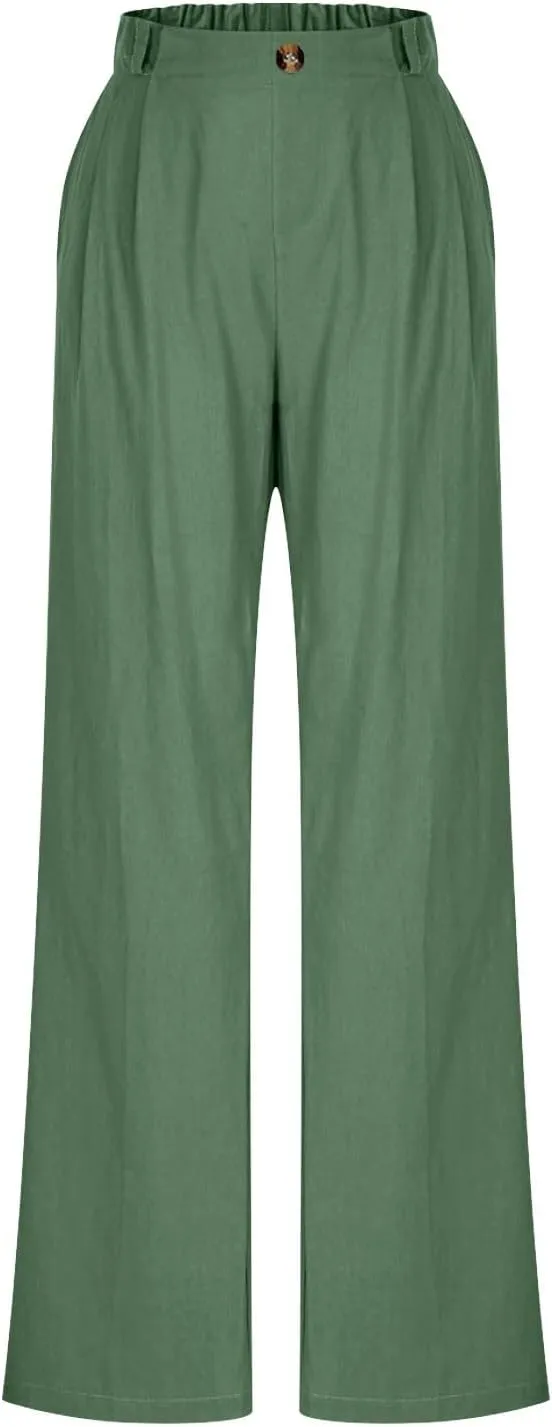 Wide Leg Dress Pants for Women Summer Casual High Waisted Dressy Pant with Pockets Trendy Office Work Slacks