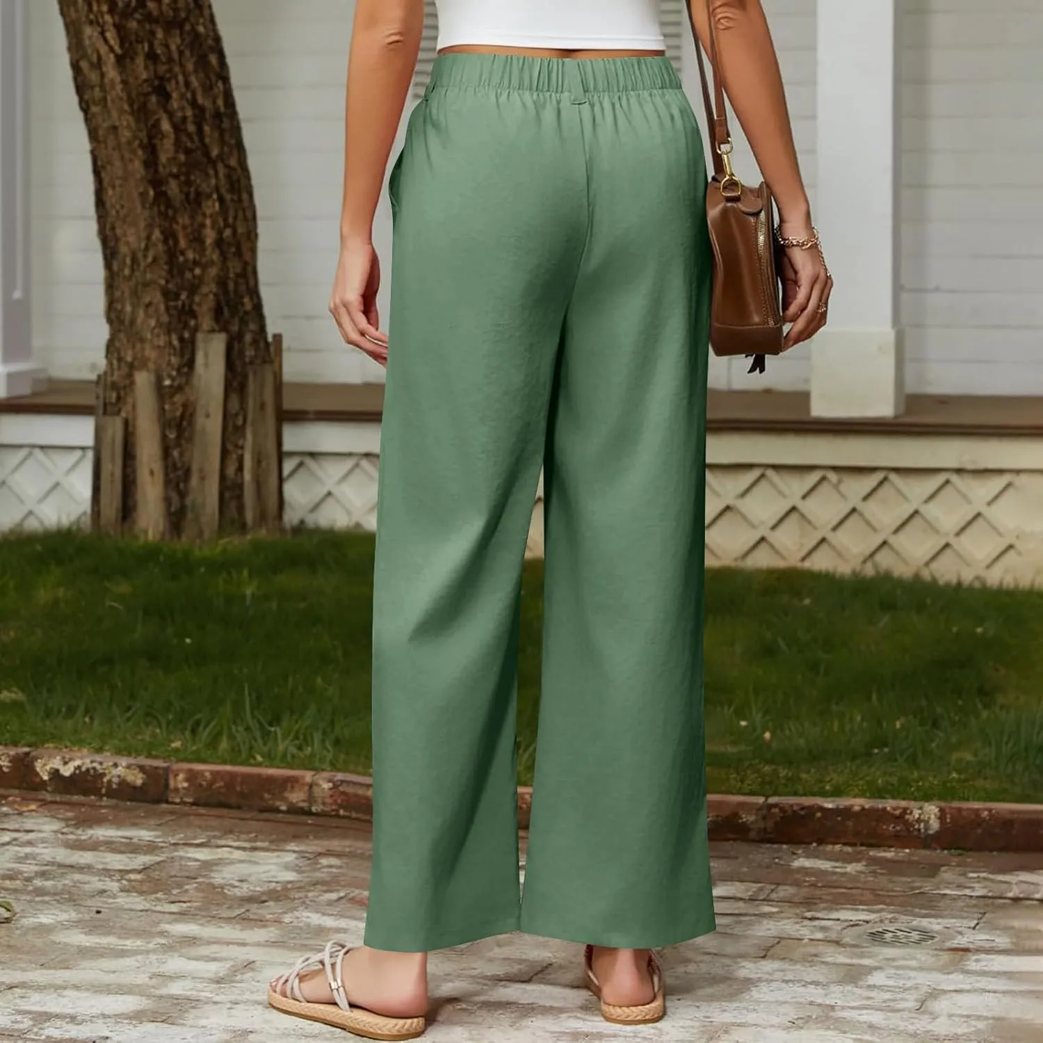 Wide Leg Dress Pants for Women Summer Casual High Waisted Dressy Pant with Pockets Trendy Office Work Slacks