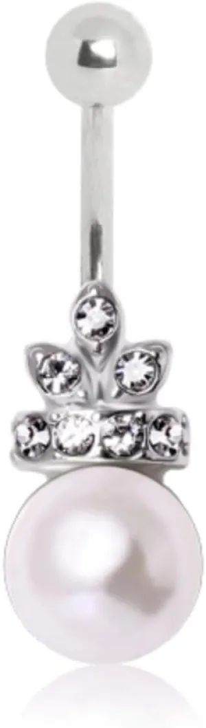 WildKlass Jewelry 316L Surgical Steel Crowned Imitation Pearl Navel Ring
