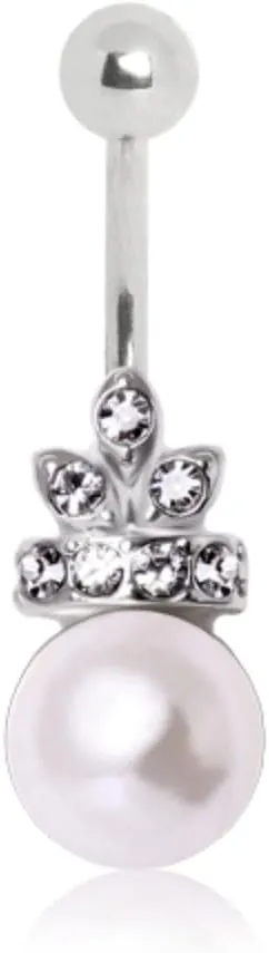 WildKlass Jewelry 316L Surgical Steel Crowned Imitation Pearl Navel Ring