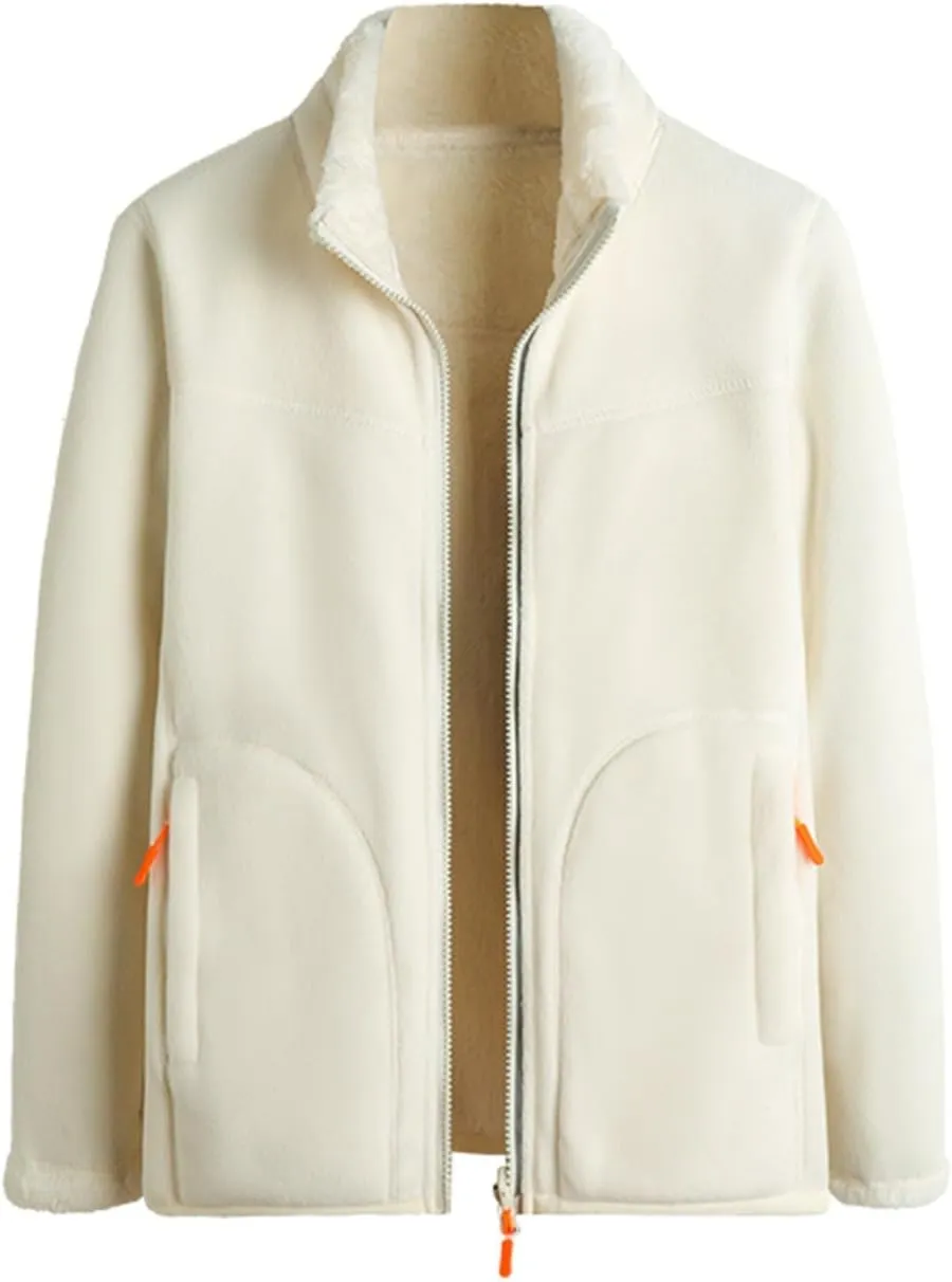 Winter Coats for Women Casual Fashion Comfortable Loose Warm Plus Velvet Double Sided Stand Collar Fleece Jacket