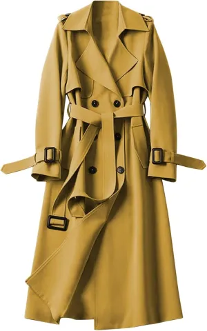 Winter Coats for Women Fleece Pea Coat Notch Lapel Double Breasted Thick A Line Trench Coat Jacket with Pockets
