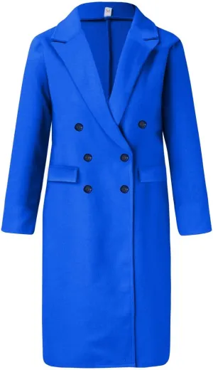 Winter Coats for Women Fleece Pea Coat Notch Lapel Double Breasted Thick A Line Trench Coat Jacket with Pockets