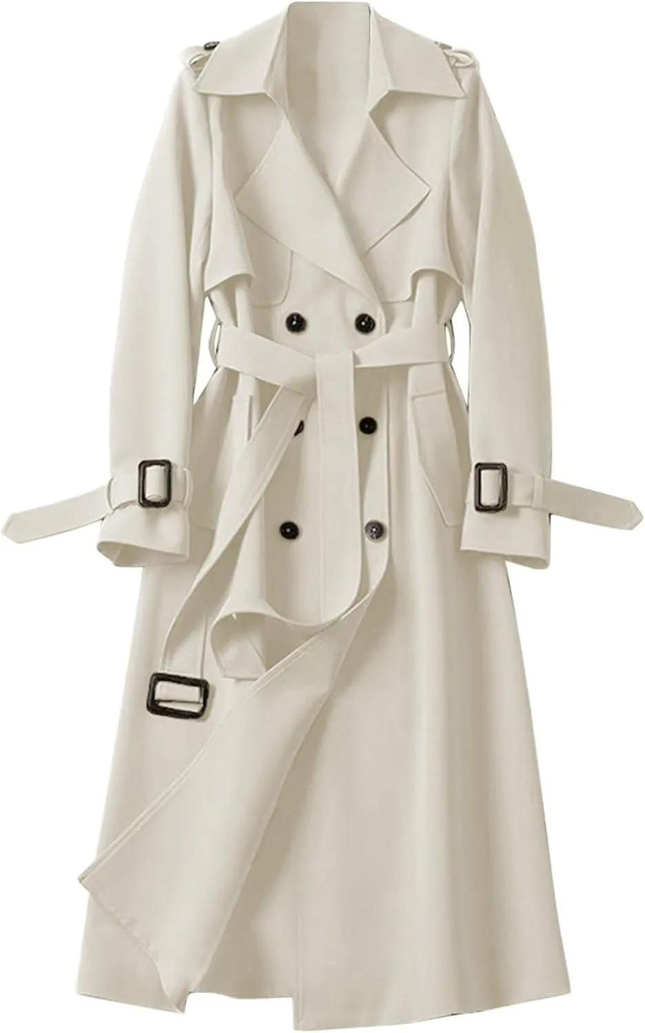 Winter Coats for Women Fleece Pea Coat Notch Lapel Double Breasted Thick A Line Trench Coat Jacket with Pockets