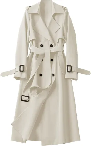 Winter Coats for Women Fleece Pea Coat Notch Lapel Double Breasted Thick A Line Trench Coat Jacket with Pockets