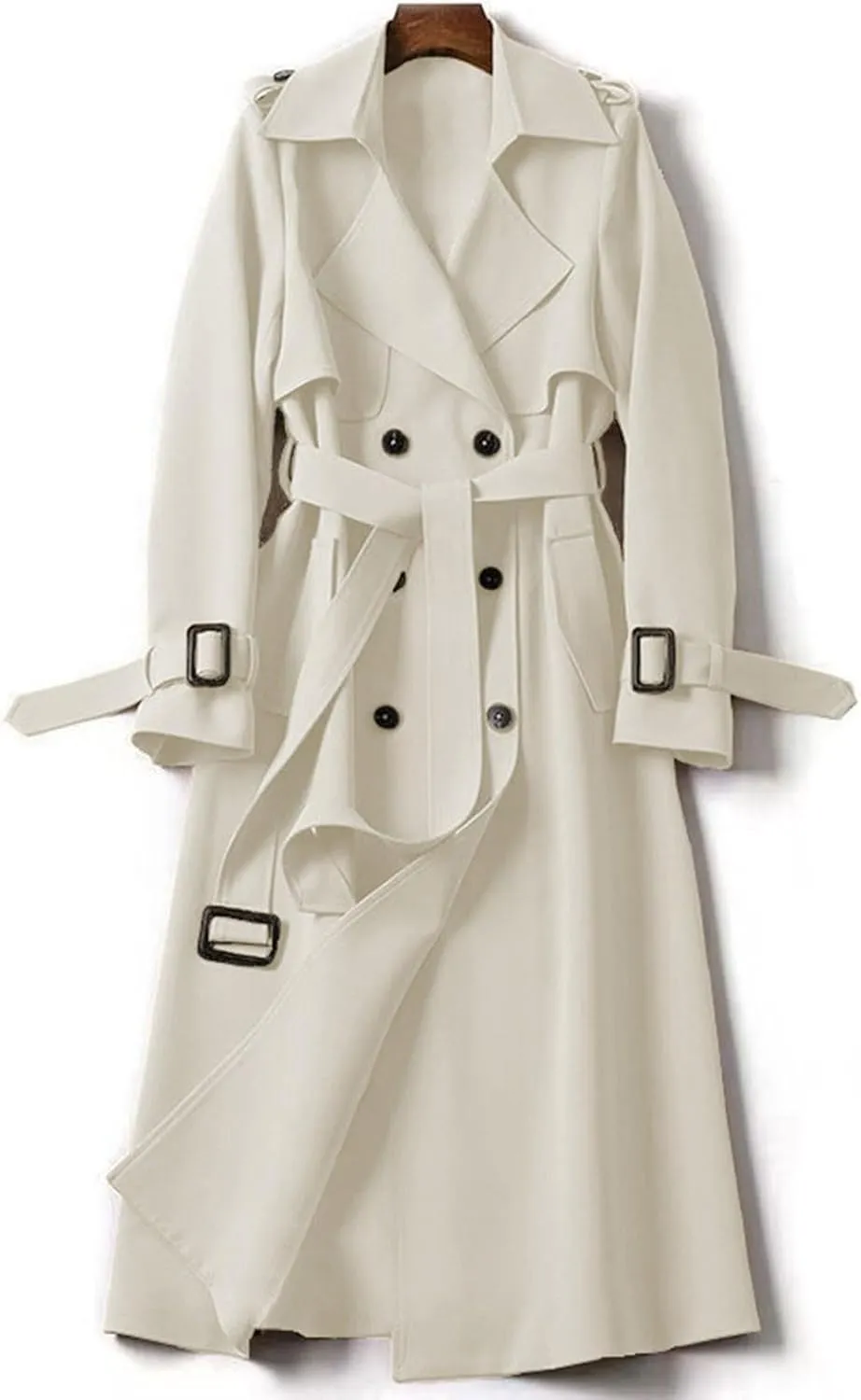 Winter Coats for Women Fleece Pea Coat Notch Lapel Double Breasted Thick A Line Trench Coat Jacket with Pockets