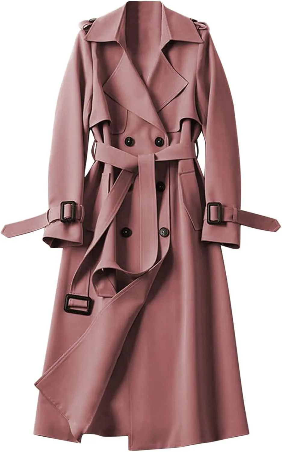 Winter Coats for Women Fleece Pea Coat Notch Lapel Double Breasted Thick A Line Trench Coat Jacket with Pockets