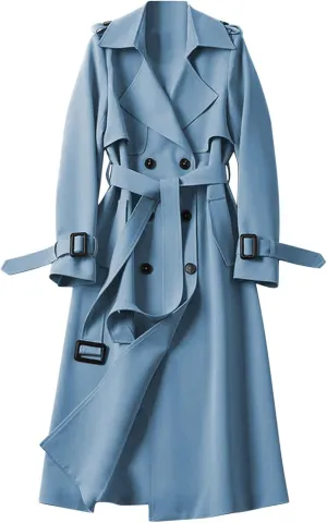 Winter Coats for Women Fleece Pea Coat Notch Lapel Double Breasted Thick A Line Trench Coat Jacket with Pockets