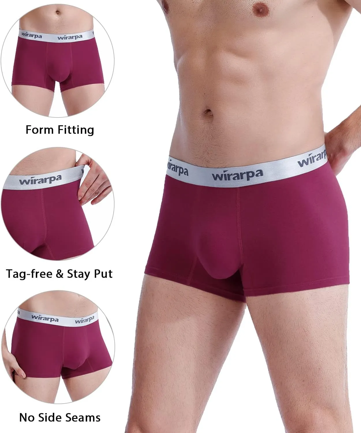 wirarpa Mens Trunks Underwear Cotton Boxer Briefs Short Leg Comfortable Underpants 4 Pack