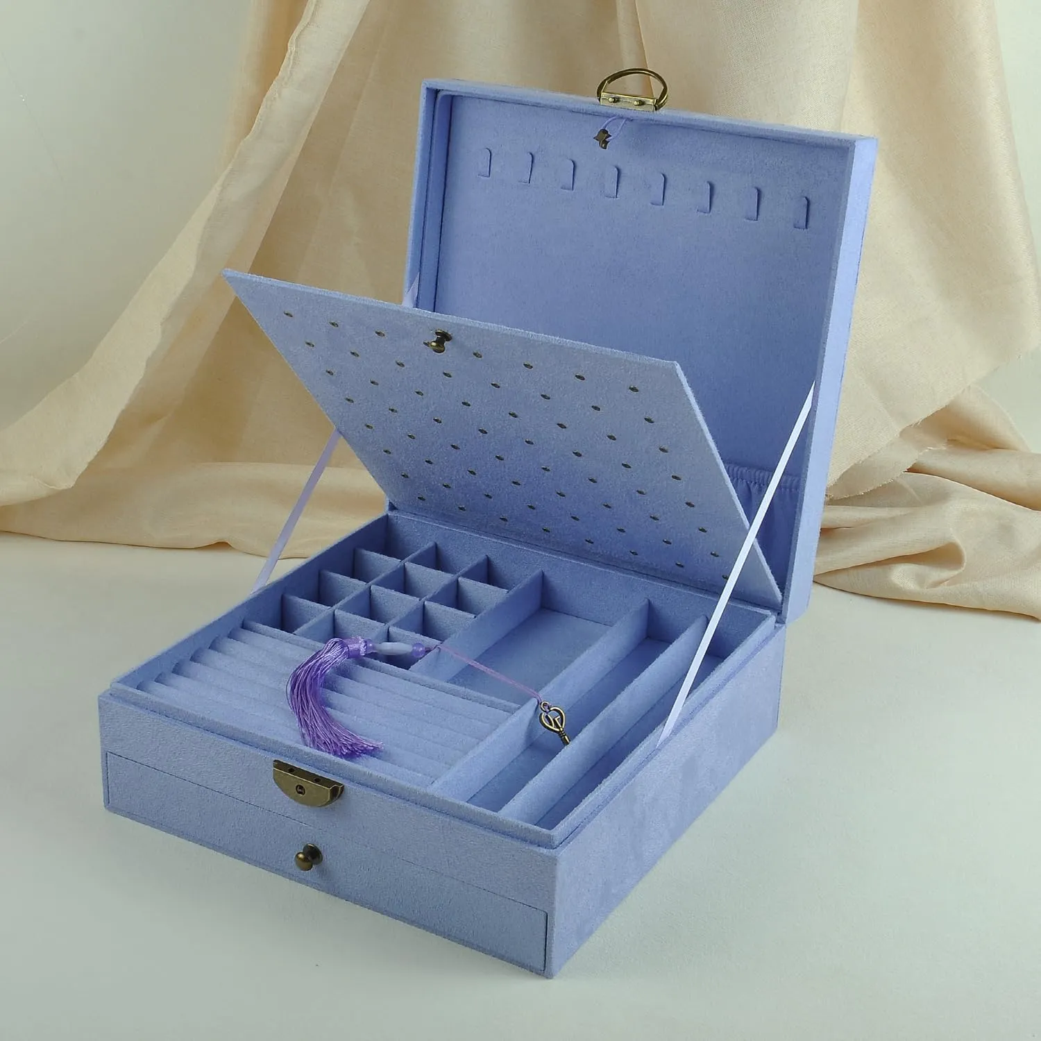 Women Jewelry Box Lockable 3 Layers Large Jewelry Organizer Storage Case for Earrings Necklaces Rings Bracelets,Green Display Jewel Holder (Lavender)