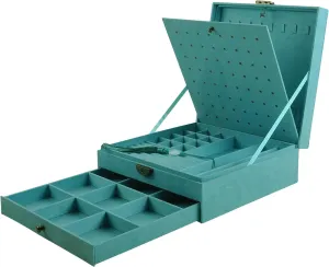Women Jewelry Box Lockable 3 Layers Large Jewelry Organizer Storage Case for Earrings Necklaces Rings Bracelets,Green Display Jewel Holder (Light Green)