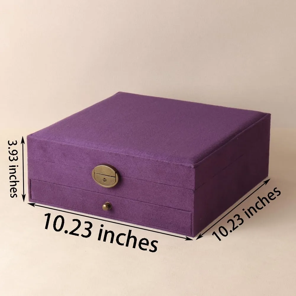 Women Jewelry Box Lockable 3 Layers Large Jewelry Organizer Storage Case for Earrings Necklaces Rings Bracelets,Green Display Jewel Holder (Purple)