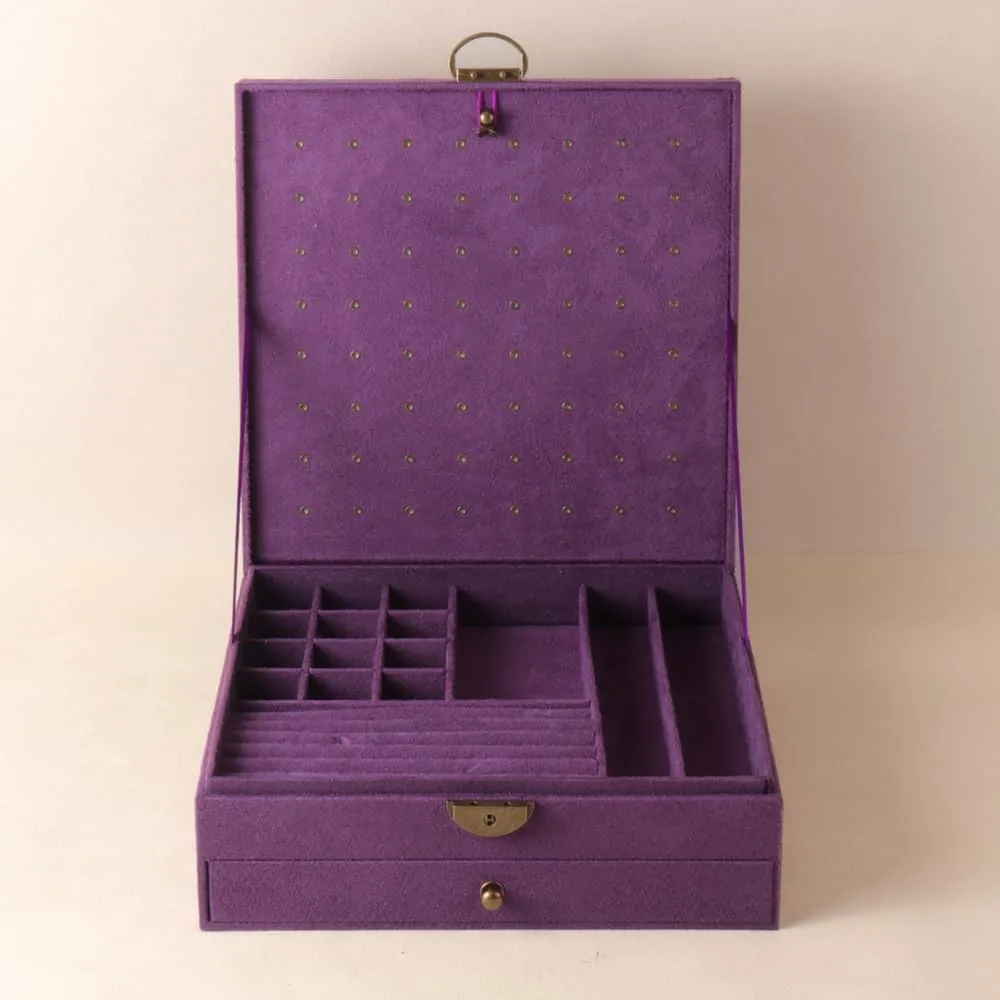 Women Jewelry Box Lockable 3 Layers Large Jewelry Organizer Storage Case for Earrings Necklaces Rings Bracelets,Green Display Jewel Holder (Purple)