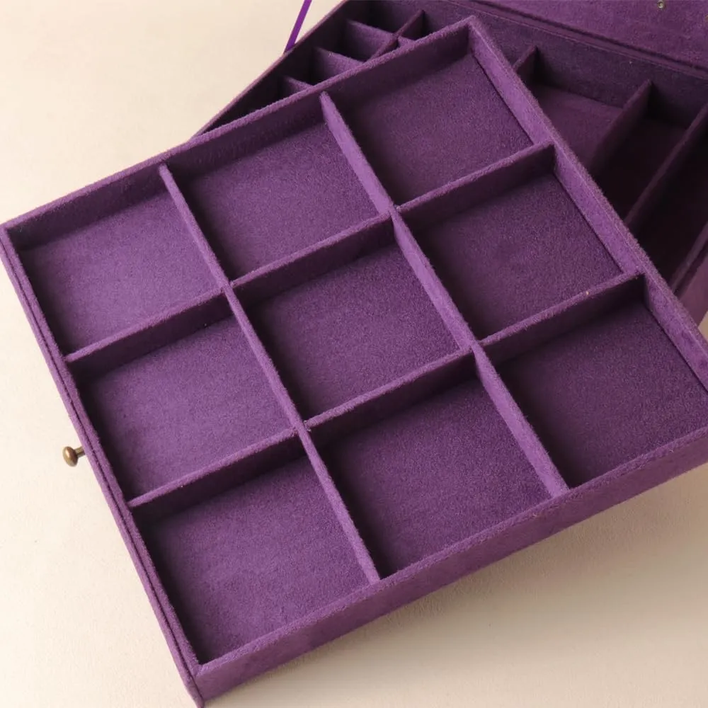 Women Jewelry Box Lockable 3 Layers Large Jewelry Organizer Storage Case for Earrings Necklaces Rings Bracelets,Green Display Jewel Holder (Purple)