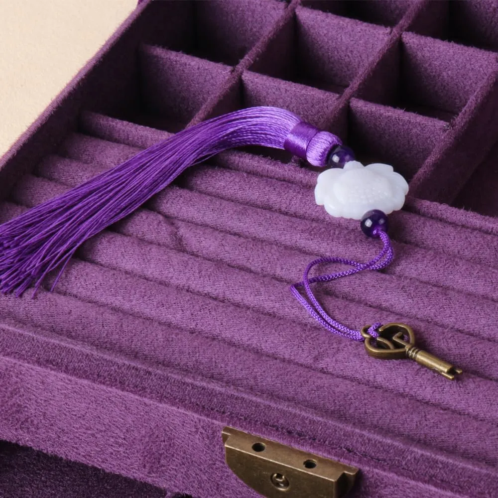 Women Jewelry Box Lockable 3 Layers Large Jewelry Organizer Storage Case for Earrings Necklaces Rings Bracelets,Green Display Jewel Holder (Purple)