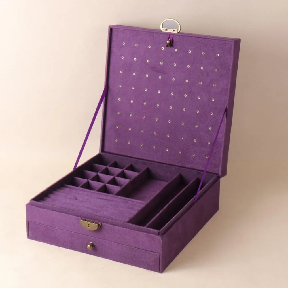 Women Jewelry Box Lockable 3 Layers Large Jewelry Organizer Storage Case for Earrings Necklaces Rings Bracelets,Green Display Jewel Holder (Purple)