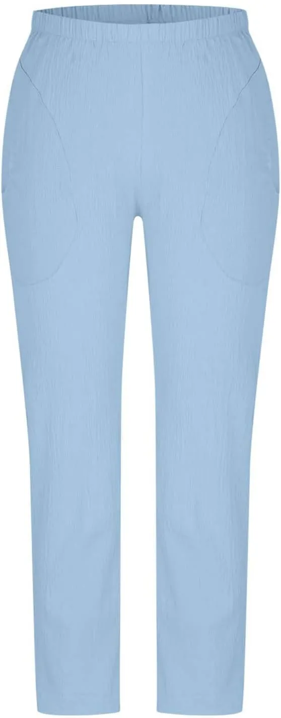 Women Linen Pants Lightweight Capri Pant Summer Casual Drawstring Elastic Waist Beach Trousers with Pockets