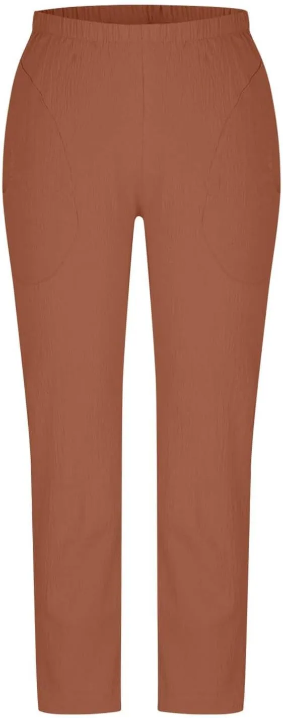 Women Linen Pants Lightweight Capri Pant Summer Casual Drawstring Elastic Waist Beach Trousers with Pockets
