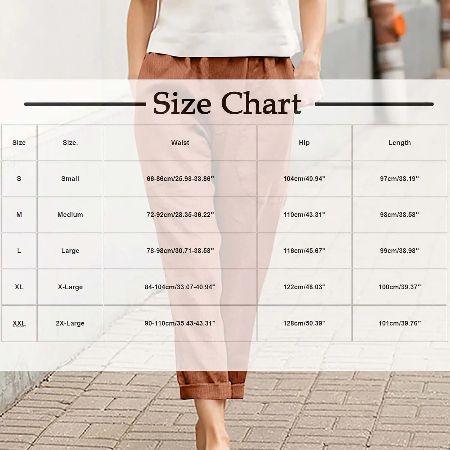 Women Linen Pants Lightweight Capri Pant Summer Casual Drawstring Elastic Waist Beach Trousers with Pockets