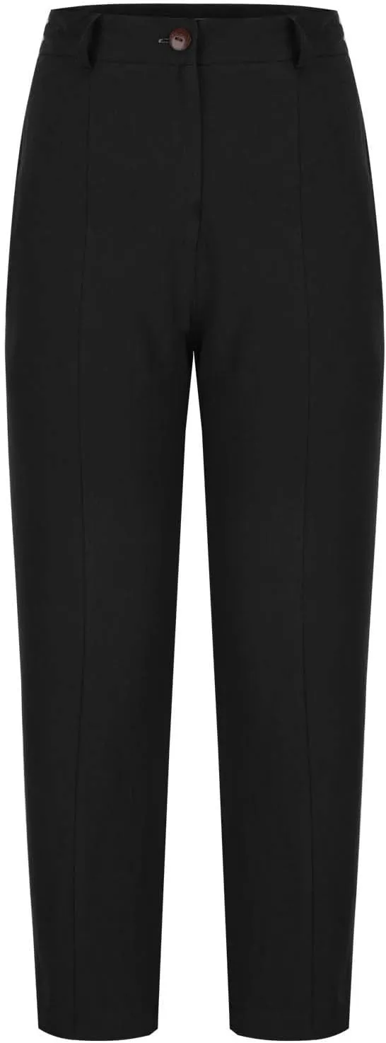 Womens Capri Pants Casual Summer Linen Cropped Pant Baggy Button High Waist Straight Leg Work Trousers