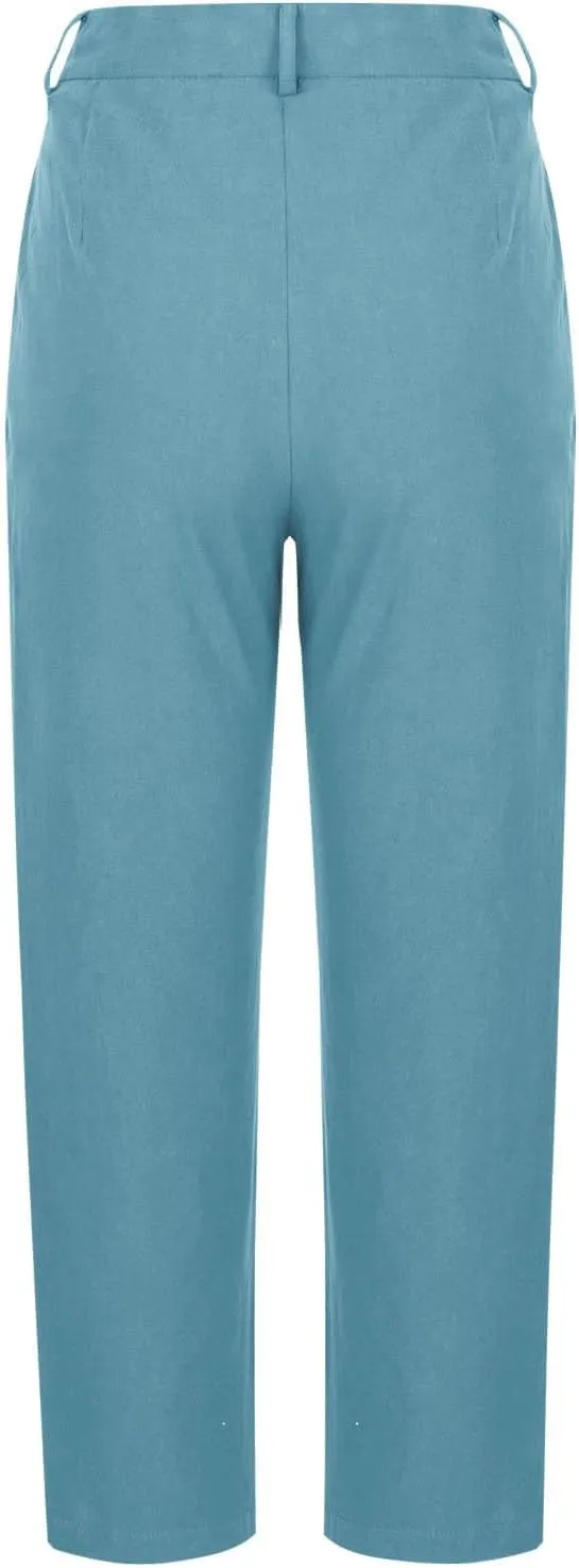 Womens Capri Pants Casual Summer Linen Cropped Pant Baggy Button High Waist Straight Leg Work Trousers