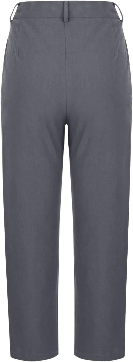 Womens Capri Pants Casual Summer Linen Cropped Pant Baggy Button High Waist Straight Leg Work Trousers