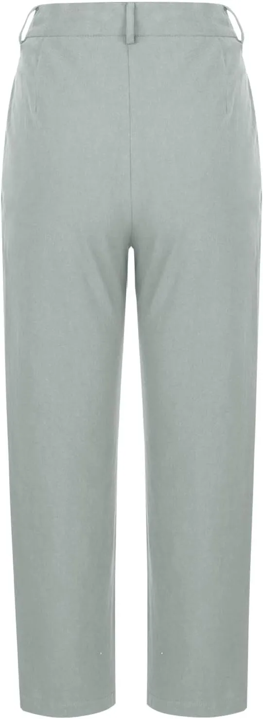Womens Capri Pants Casual Summer Linen Cropped Pant Baggy Button High Waist Straight Leg Work Trousers