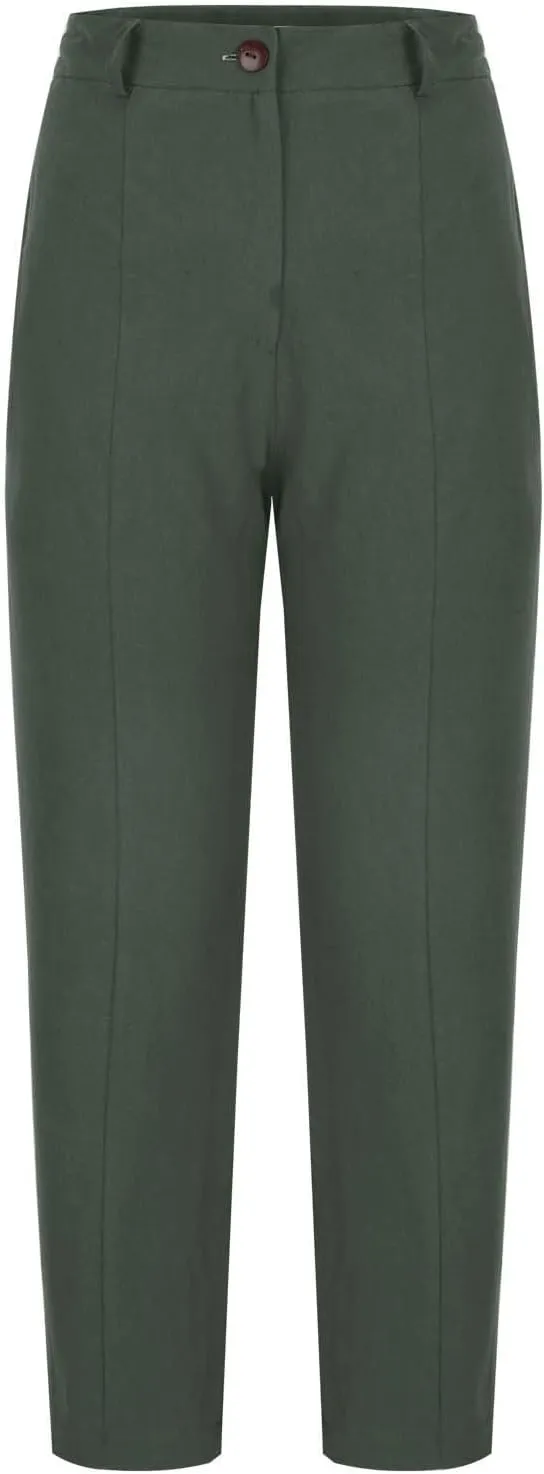 Womens Capri Pants Casual Summer Linen Cropped Pant Baggy Button High Waist Straight Leg Work Trousers