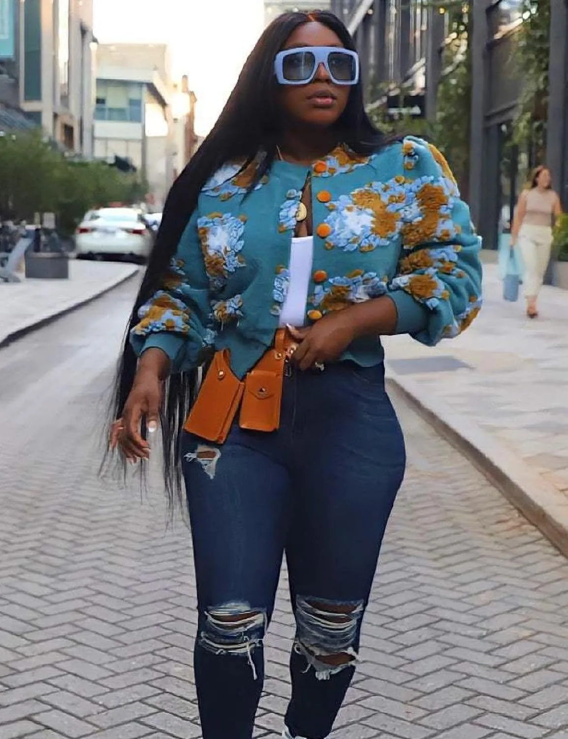 Womens Cropped Floral Print Jacket Warm Fleece Bomber Jacket Casual Button Down Coats Fall Puff Outerwears