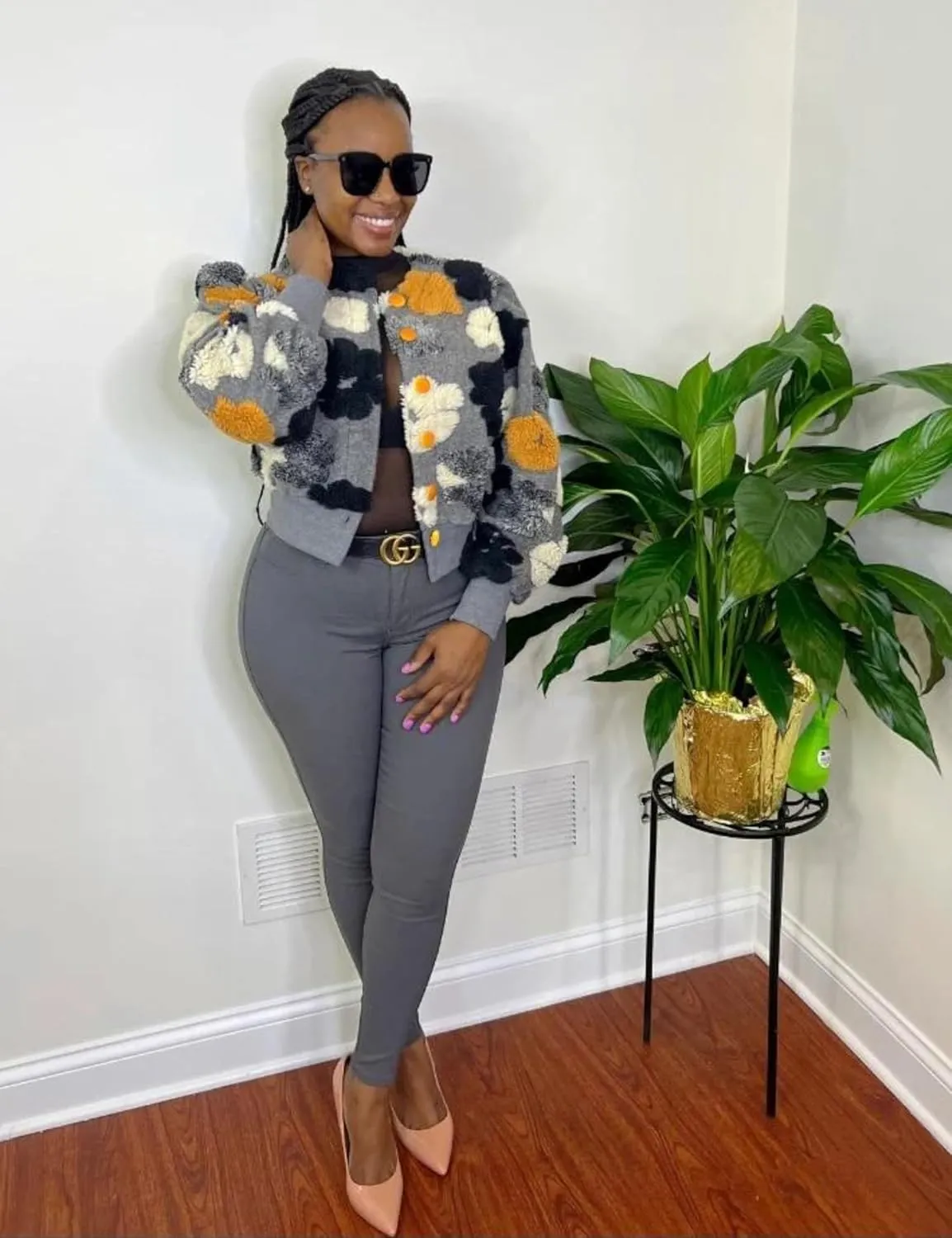 Womens Cropped Floral Print Jacket Warm Fleece Bomber Jacket Casual Button Down Coats Fall Puff Outerwears