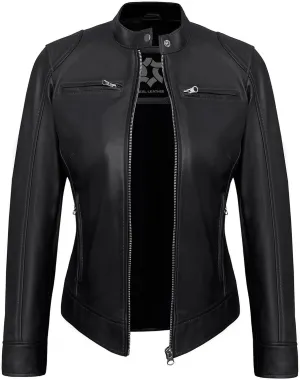 Womens Leather Jackets - Real Lambskin Stylish Motorcycle Leather Coat Women
