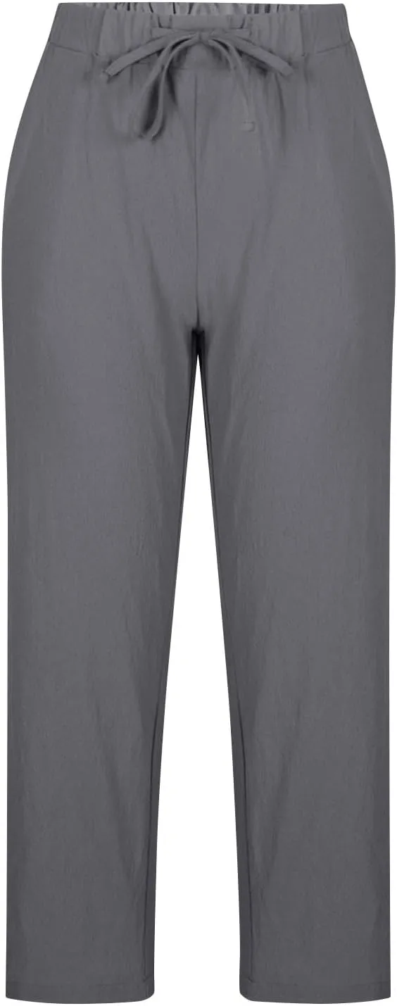 Womens Linen Pants 2025 Summer Drawstring High Waist Straight Leg Lounge Pant Loose Lightweight Beach Trousers