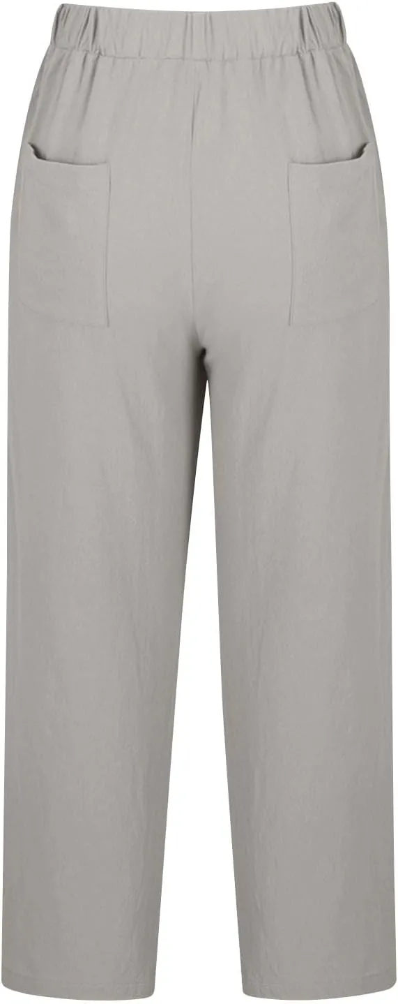 Womens Linen Pants 2025 Summer Drawstring High Waist Straight Leg Lounge Pant Loose Lightweight Beach Trousers