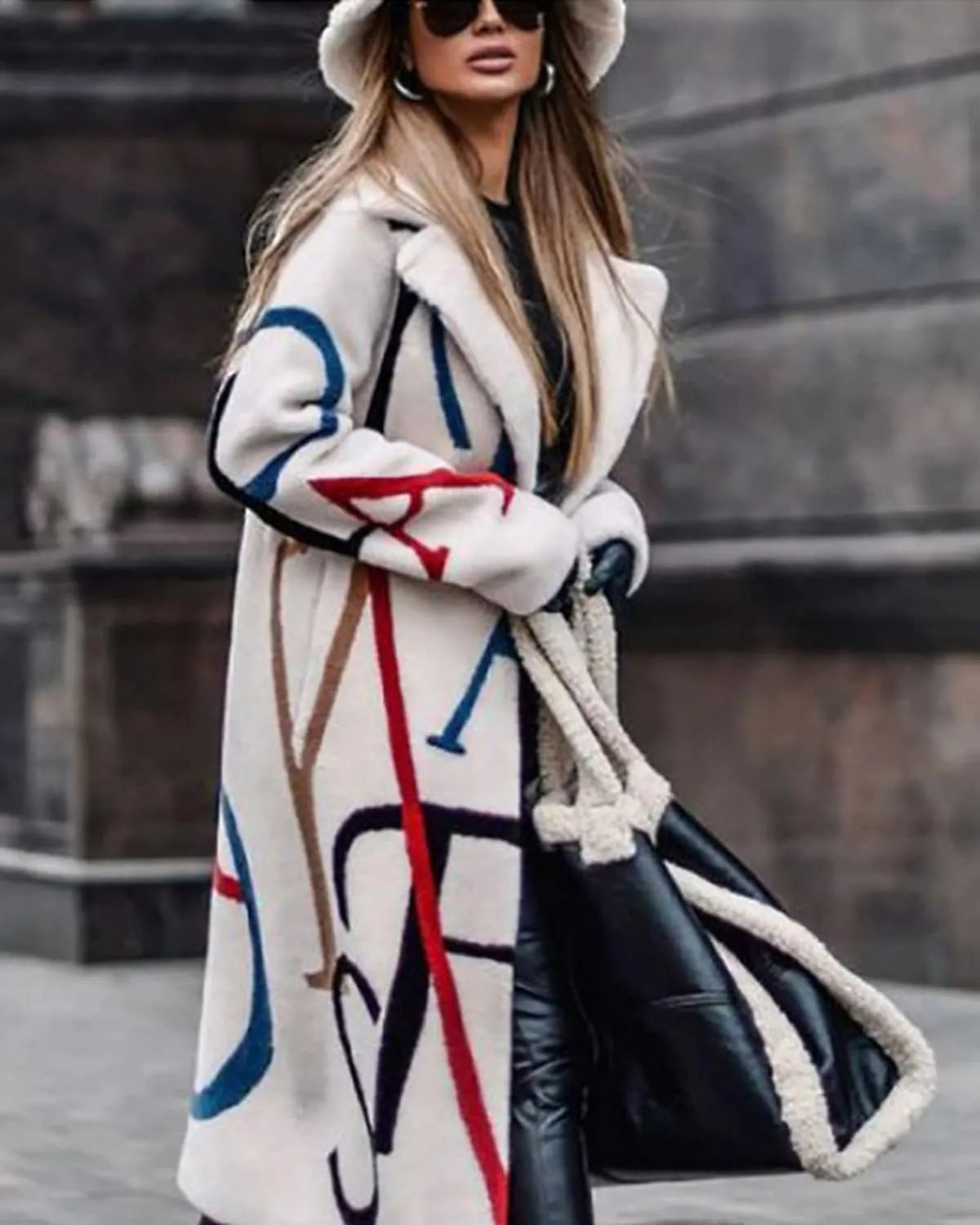 Womens Long Lapel Trench Coat Single Breasted Printed Notched Outerwear Overcoat