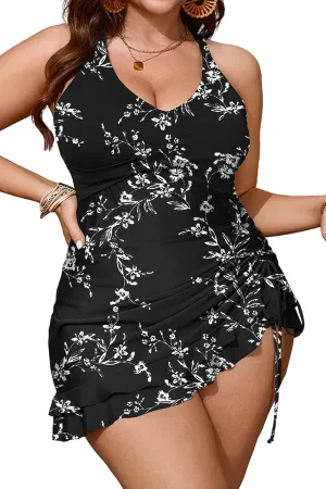 Women's Plus Size Two Piece Tankini Swimsuit Bathing Suits Tummy Control Criss Cross Ruched Ruffle Swim Dress