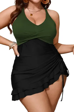 Women's Plus Size Two Piece Tankini Swimsuit Bathing Suits Tummy Control Criss Cross Ruched Ruffle Swim Dress