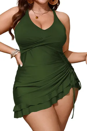 Women's Plus Size Two Piece Tankini Swimsuit Bathing Suits Tummy Control Criss Cross Ruched Ruffle Swim Dress