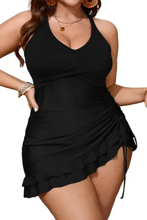 Women's Plus Size Two Piece Tankini Swimsuit Bathing Suits Tummy Control Criss Cross Ruched Ruffle Swim Dress