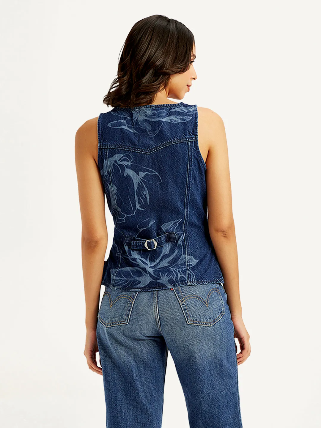 Women's Printed Blue V Neck Waistcoat
