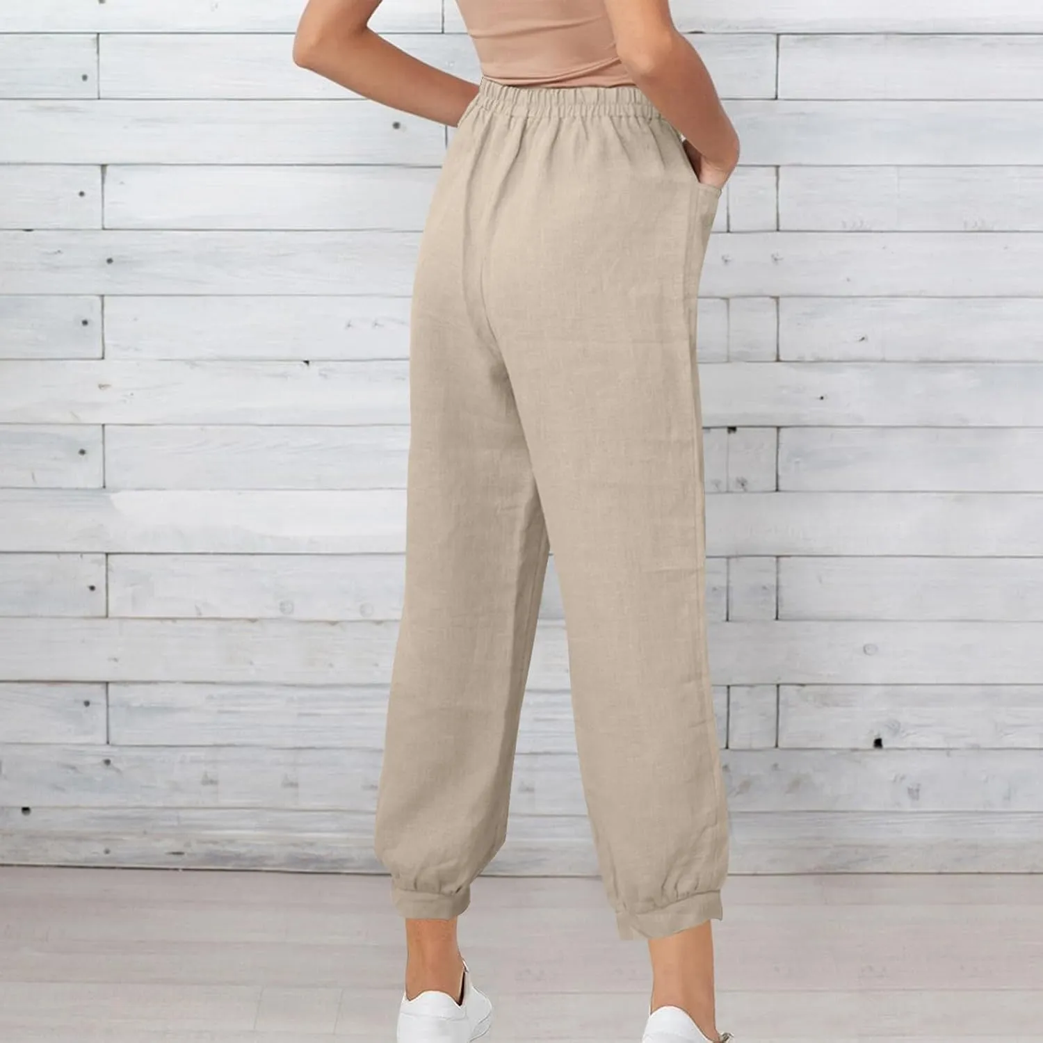 Womens Summer Pants Loose Cotton Linen Wide Leg Pant High Wiast Beach Travel Vacation Lounge Trousers with Pockets