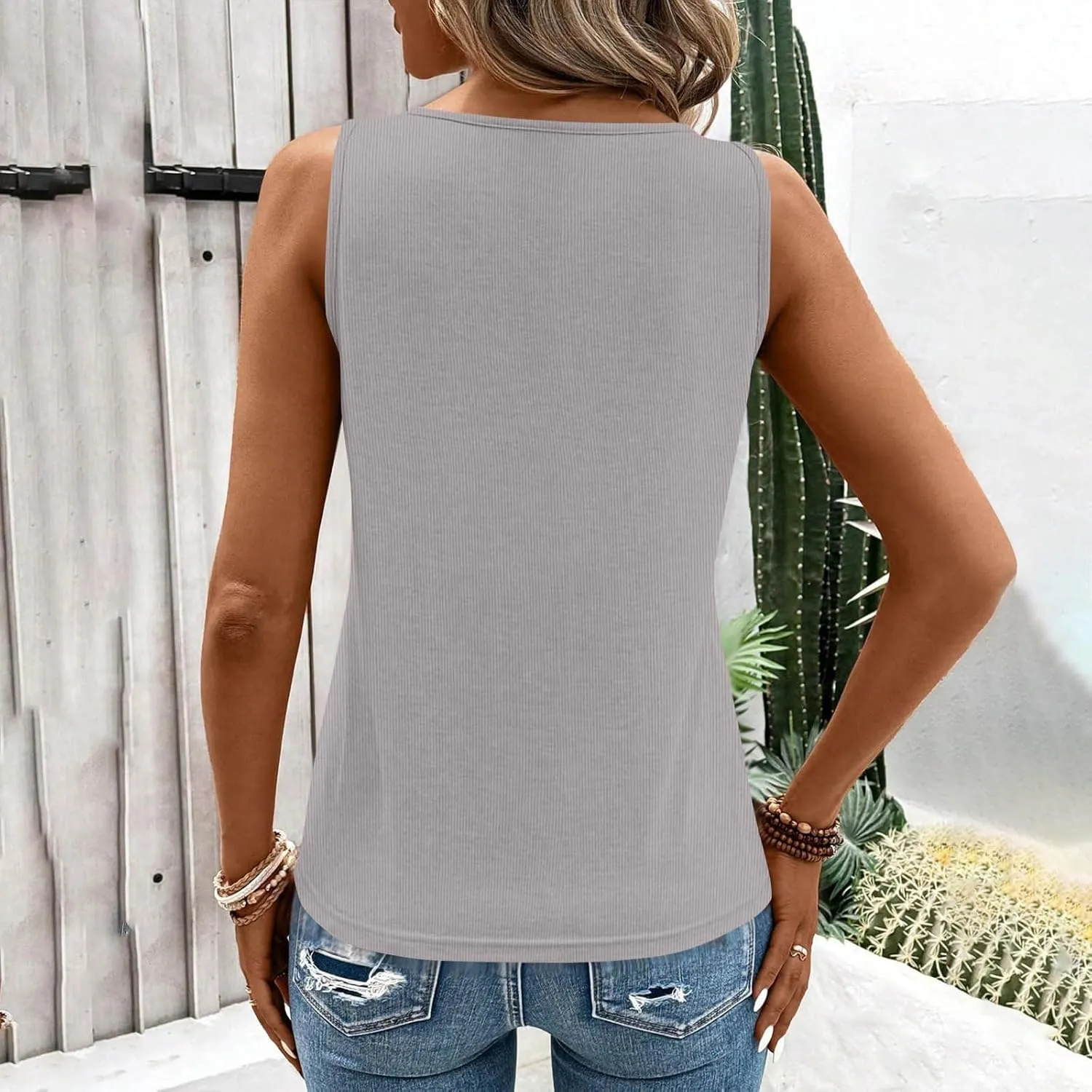 Womens Summer Tank Tops 2025 Cut Out Ring Keyhole Neck Sleeveless Cute Basic Tee Shirts Trendy Beach Vacation Clothes