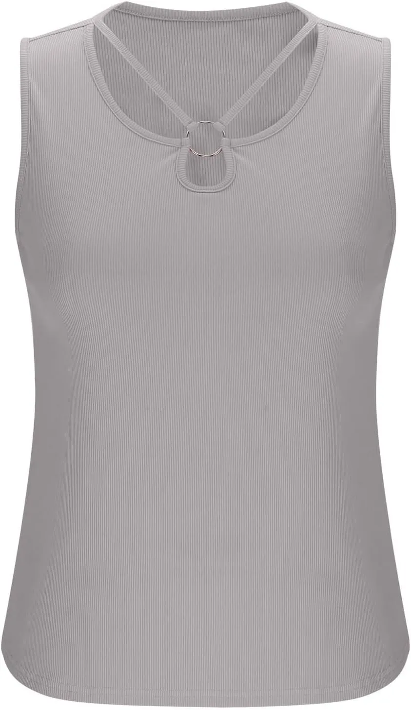 Womens Summer Tank Tops 2025 Cut Out Ring Keyhole Neck Sleeveless Cute Basic Tee Shirts Trendy Beach Vacation Clothes