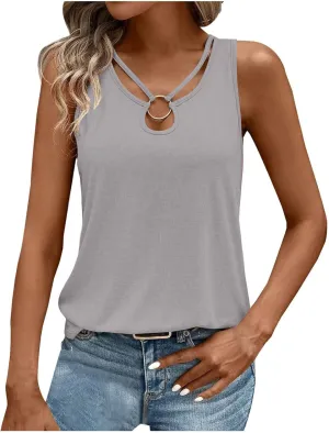Womens Summer Tank Tops 2025 Cut Out Ring Keyhole Neck Sleeveless Cute Basic Tee Shirts Trendy Beach Vacation Clothes