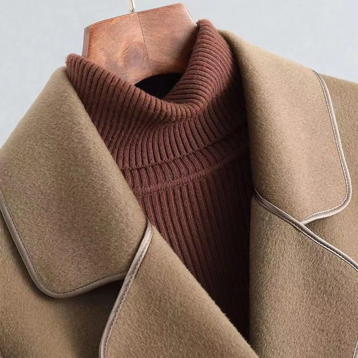 Women's Trench Coat 2024 Notched Lapel Collar Woolen Blend Pea Coat Elegant Double Breasted Mid-Long Overcoats