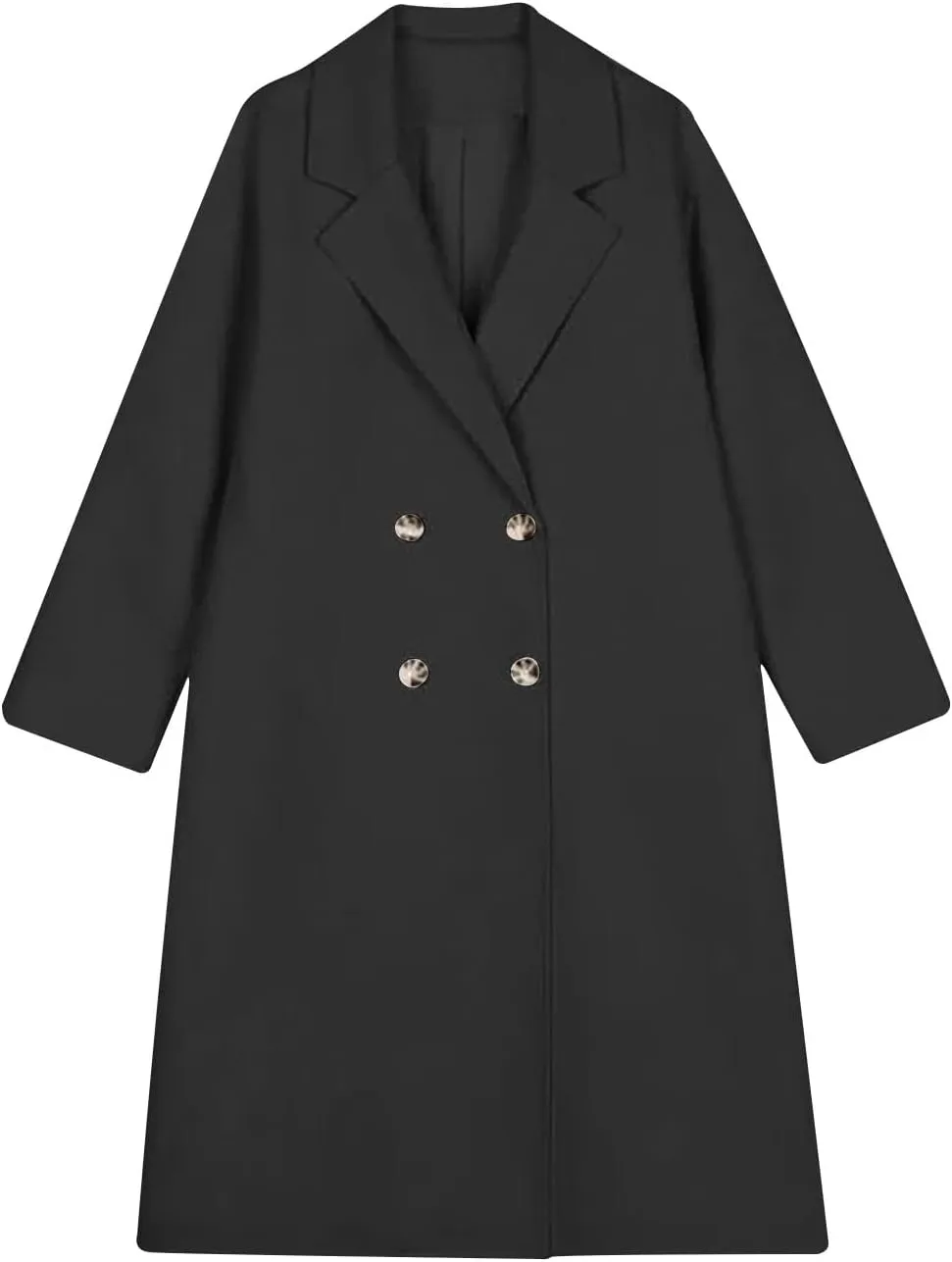 Women's Trench Coat 2024 Notched Lapel Collar Woolen Blend Pea Coat Elegant Double Breasted Mid-Long Overcoats