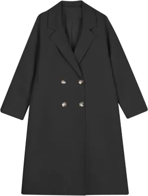 Women's Trench Coat 2024 Notched Lapel Collar Woolen Blend Pea Coat Elegant Double Breasted Mid-Long Overcoats