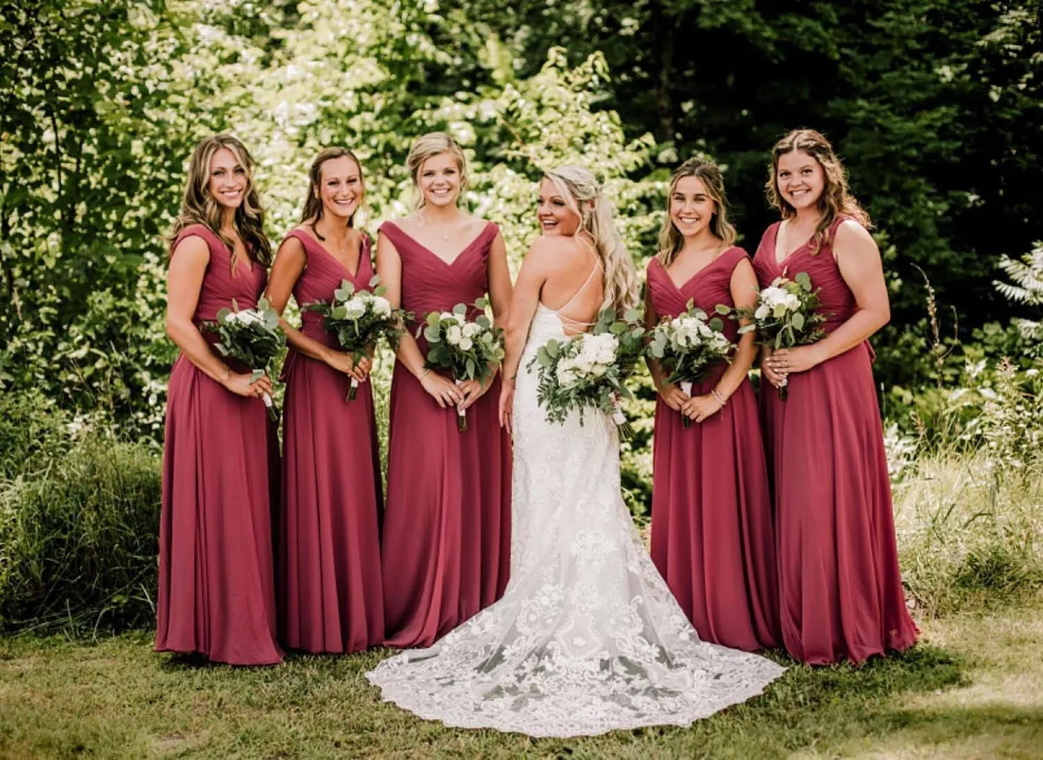 Women's V Neck Bridesmaid Dresses Long Pleats Chiffon Formal Party Dress with Pockets
