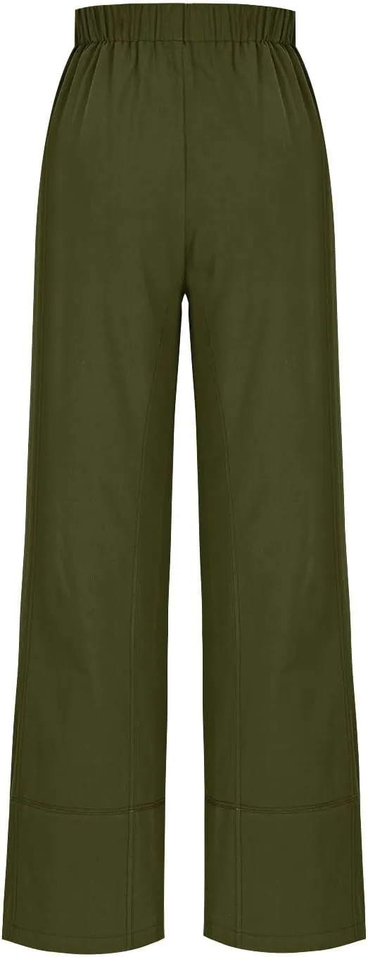 Women's Wide Leg Linen Pants Loose Casual Elastic High Waisted Long Pant Summer Beach Vacation Trousers with Pocket